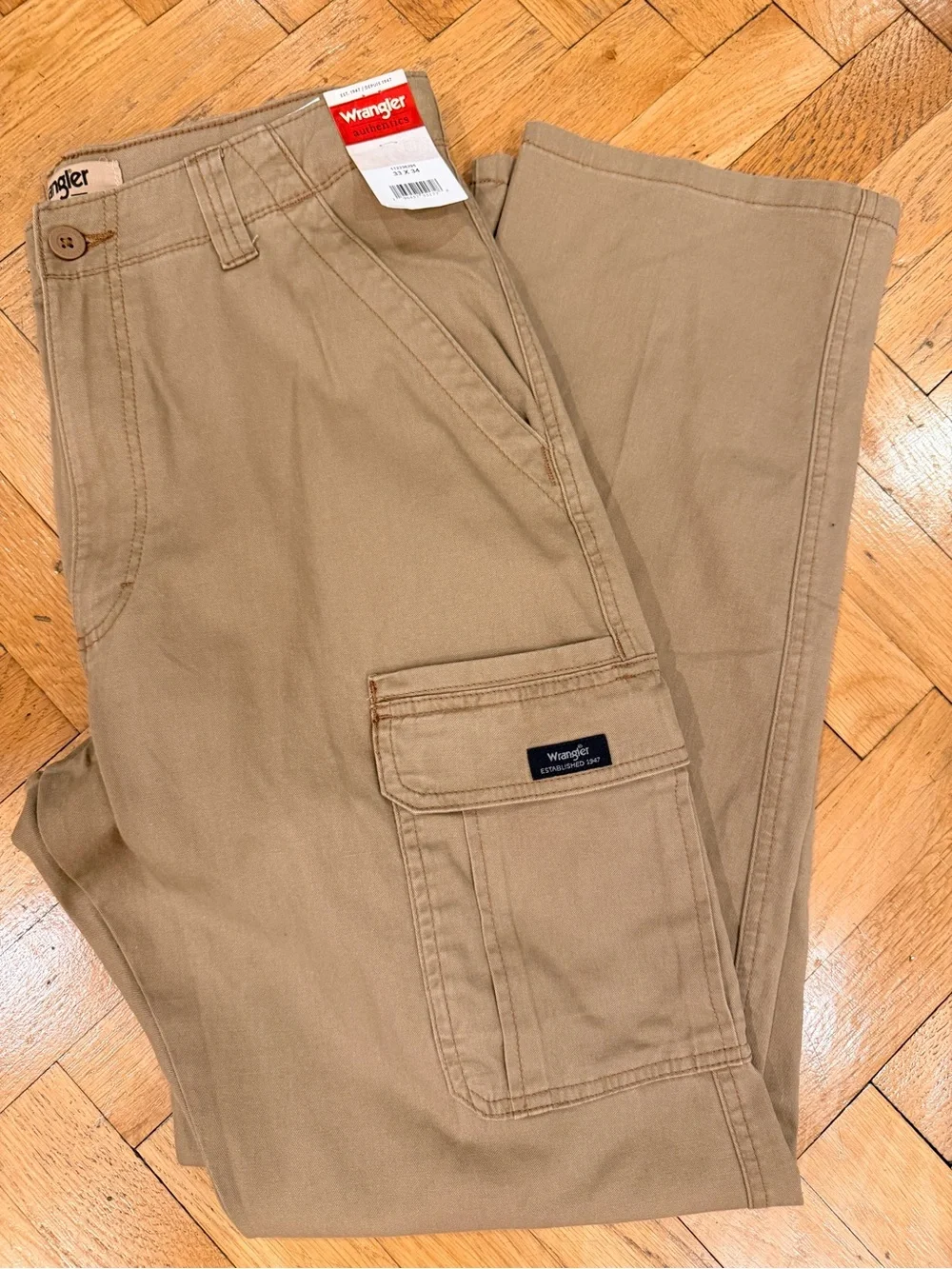 Wrangler Authentics Men’s Khaki Stretch Cargo Pants 33x34 NWT